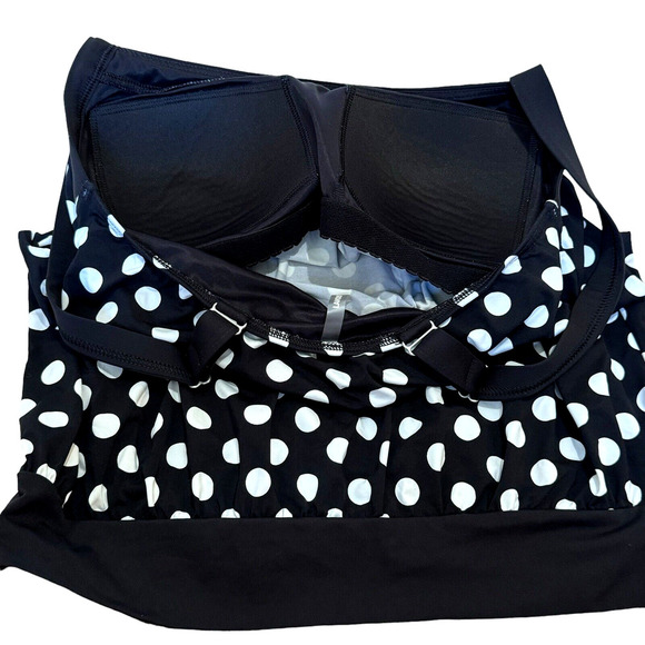 Lands End Swimsuit 6 D Black & White Polka Dot Blouson Tankini Top/Bottoms - Picture 3 of 6